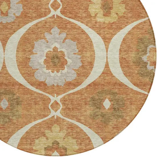 8' Orange Copper And Gray Round Medallion Washable Indoor Outdoor Area Rug Photo 4