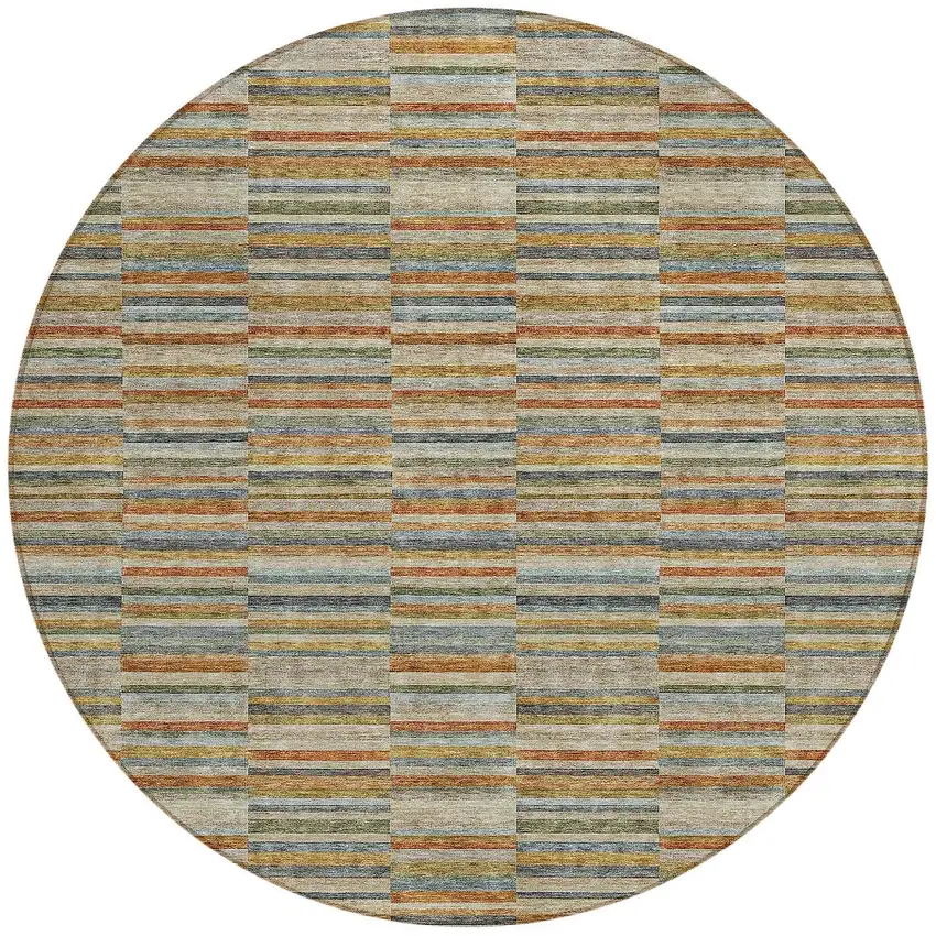 8' Orange Copper And Gray Round Striped Washable Indoor Outdoor Area Rug Photo 6