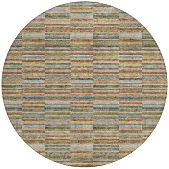 8' Orange Copper And Gray Round Striped Washable Indoor Outdoor Area Rug Photo 6