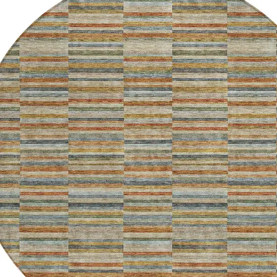 8' Orange Copper And Gray Round Striped Washable Indoor Outdoor Area Rug Photo 5