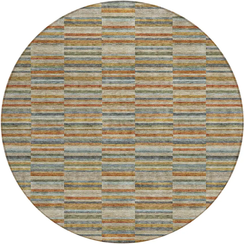 8' Orange Copper And Gray Round Striped Washable Indoor Outdoor Area Rug Photo 2