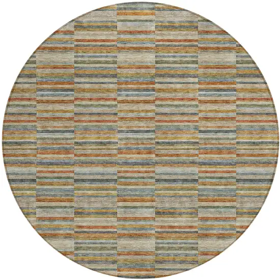 8' Orange Copper And Gray Round Striped Washable Indoor Outdoor Area Rug Photo 2