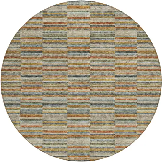 8' Orange Copper And Gray Round Striped Washable Indoor Outdoor Area Rug Photo 2