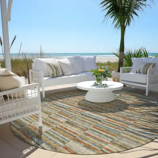 8' Orange Copper And Gray Round Striped Washable Indoor Outdoor Area Rug Photo 7