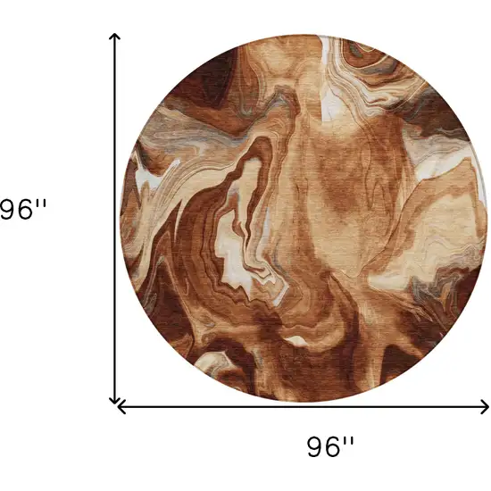 8' Orange Copper And Ivory Round Abstract Washable Indoor Outdoor Area Rug Photo 3
