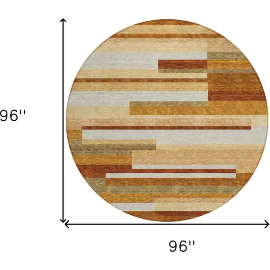 8' Orange Copper And Taupe Round Striped Washable Indoor Outdoor Area Rug Photo 8