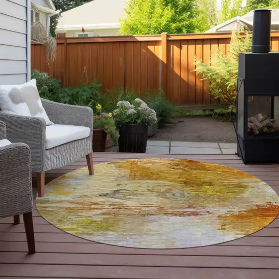 8' Orange Copper And Terra Cotta Round Abstract Washable Indoor Outdoor Area Rug Photo 6