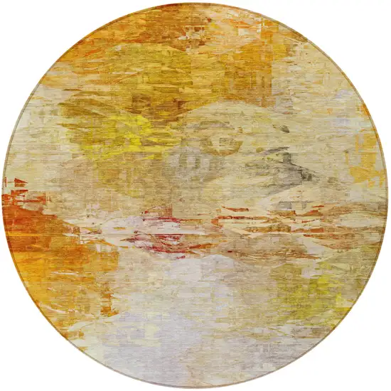 8' Orange Copper And Terra Cotta Round Abstract Washable Indoor Outdoor Area Rug Photo 5