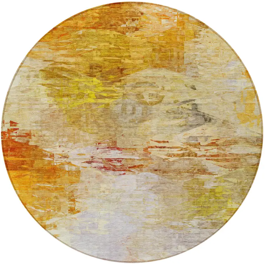 8' Orange Copper And Terra Cotta Round Abstract Washable Indoor Outdoor Area Rug Photo 5