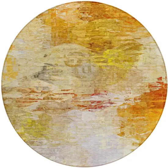 8' Orange Copper And Terra Cotta Round Abstract Washable Indoor Outdoor Area Rug Photo 2