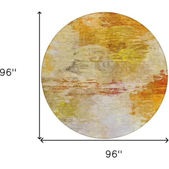 8' Orange Copper And Terra Cotta Round Abstract Washable Indoor Outdoor Area Rug Photo 3