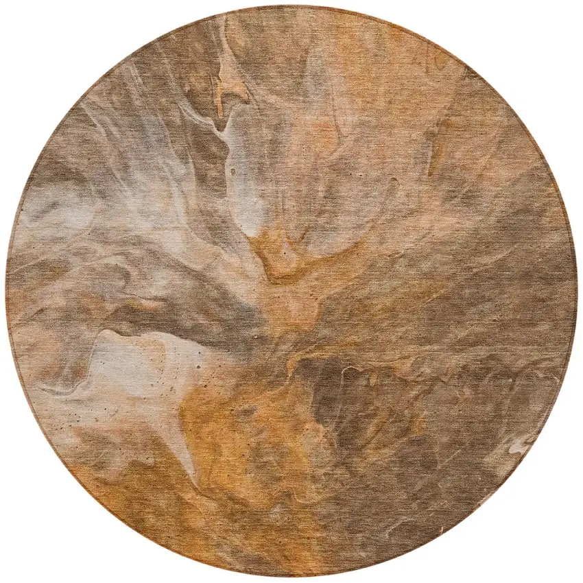8' Orange Copper And Terra Cotta Round Abstract Washable Indoor Outdoor Area Rug Photo 5