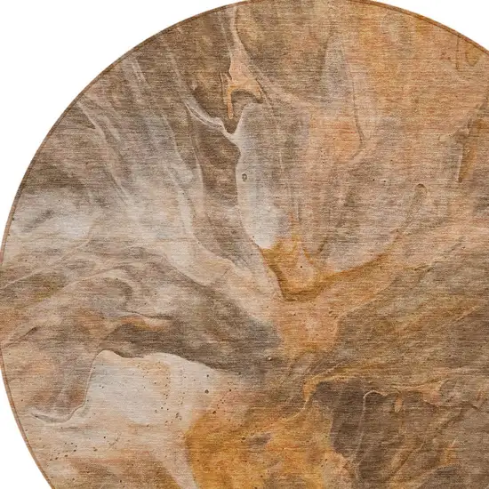 8' Orange Copper And Terra Cotta Round Abstract Washable Indoor Outdoor Area Rug Photo 4