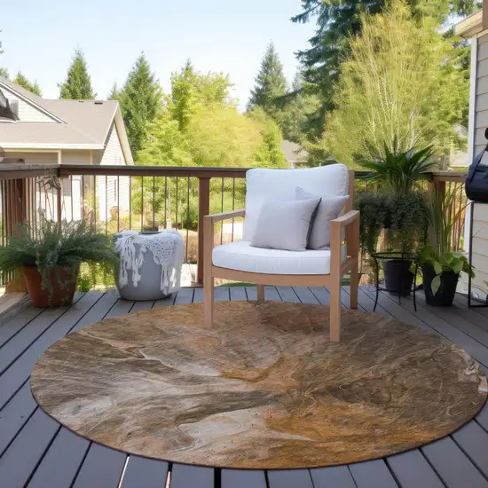 8' Orange Copper And Terra Cotta Round Abstract Washable Indoor Outdoor Area Rug Photo 6