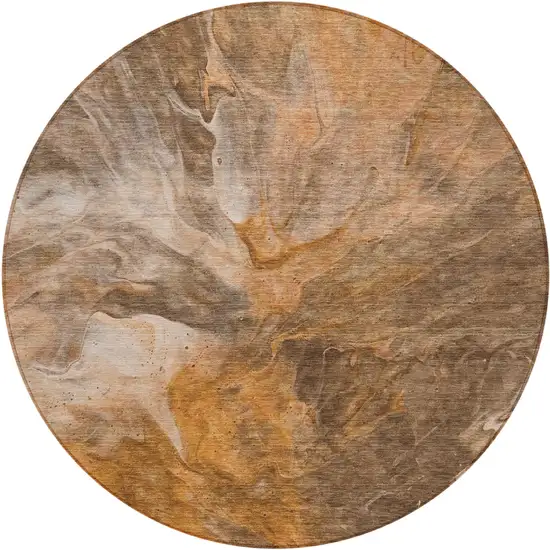 8' Orange Copper And Terra Cotta Round Abstract Washable Indoor Outdoor Area Rug Photo 1