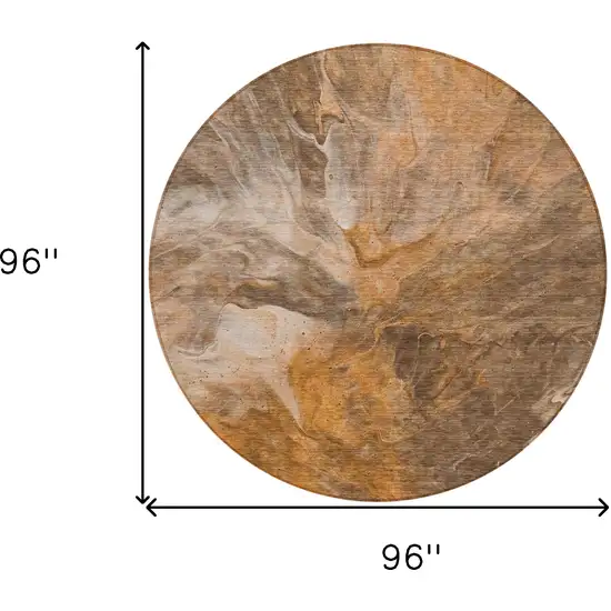 8' Orange Copper And Terra Cotta Round Abstract Washable Indoor Outdoor Area Rug Photo 8