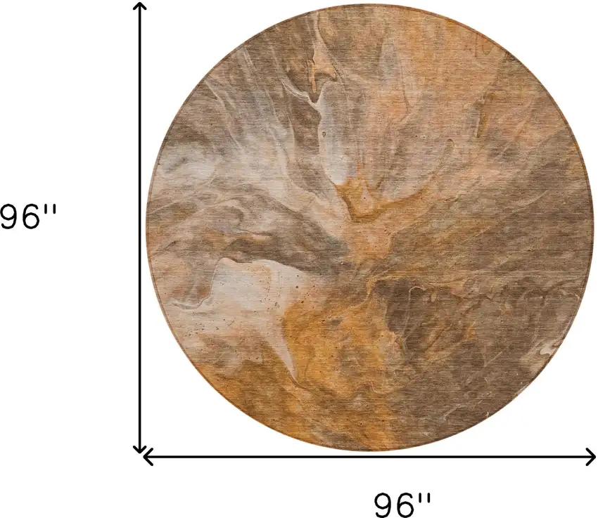 8' Orange Copper And Terra Cotta Round Abstract Washable Indoor Outdoor Area Rug Photo 8