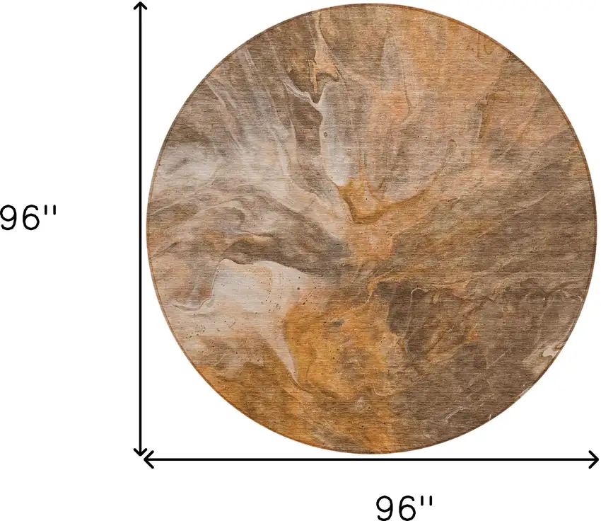 8' Orange Copper And Terra Cotta Round Abstract Washable Indoor Outdoor Area Rug Photo 8
