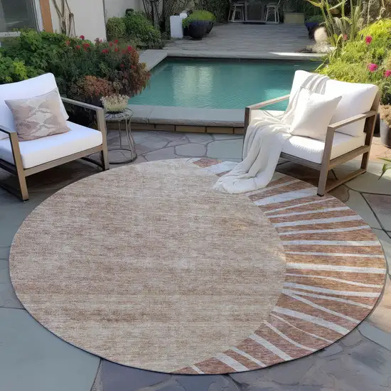 8' Orange Copper And Terra Cotta Round Abstract Washable Indoor Outdoor Area Rug Photo 6