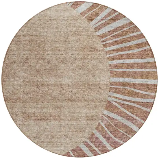 8' Orange Copper And Terra Cotta Round Abstract Washable Indoor Outdoor Area Rug Photo 5