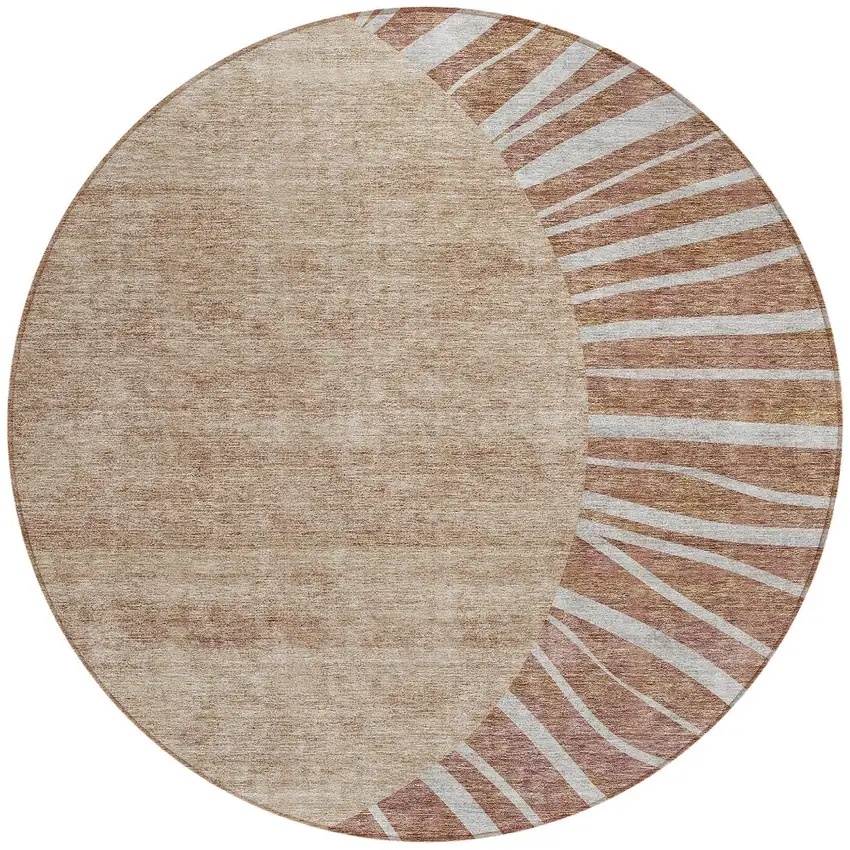 8' Orange Copper And Terra Cotta Round Abstract Washable Indoor Outdoor Area Rug Photo 5