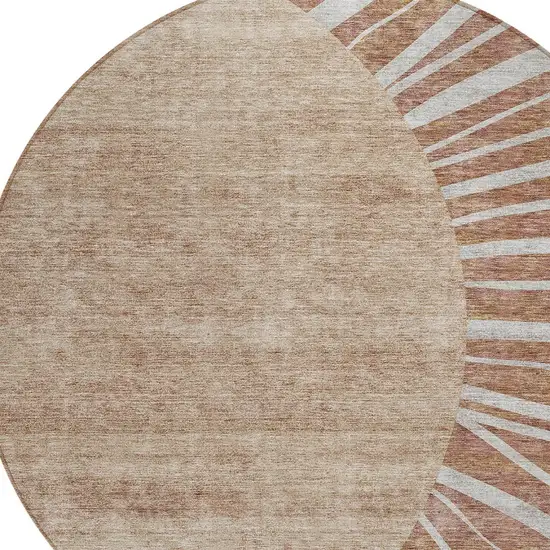 8' Orange Copper And Terra Cotta Round Abstract Washable Indoor Outdoor Area Rug Photo 4