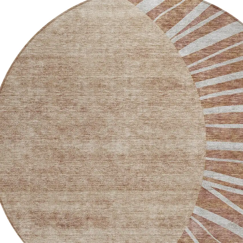 8' Orange Copper And Terra Cotta Round Abstract Washable Indoor Outdoor Area Rug Photo 4