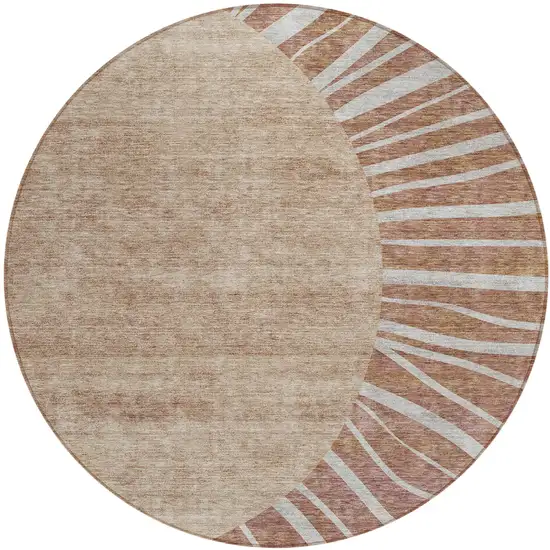 8' Orange Copper And Terra Cotta Round Abstract Washable Indoor Outdoor Area Rug Photo 2