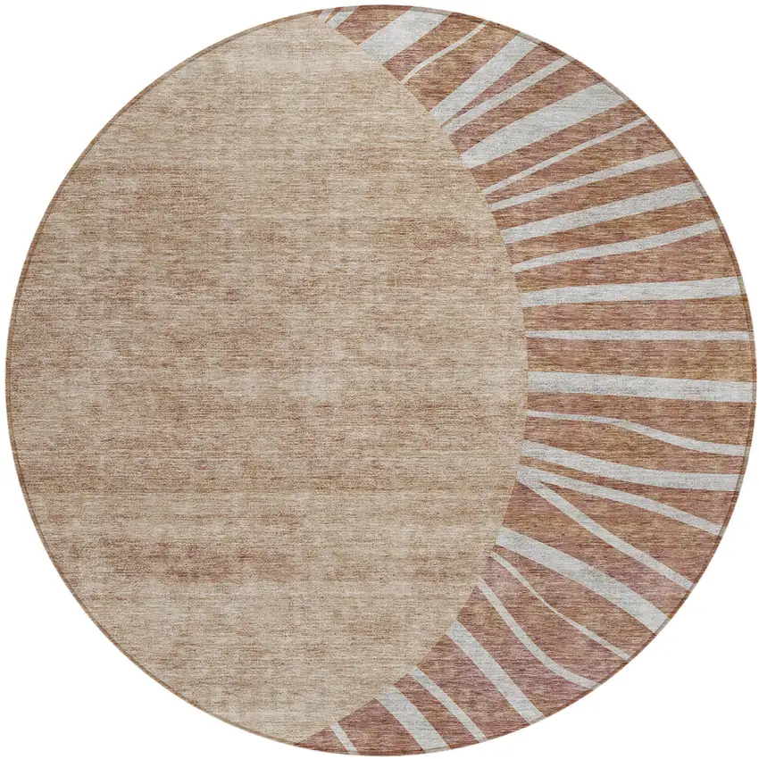 8' Orange Copper And Terra Cotta Round Abstract Washable Indoor Outdoor Area Rug Photo 2