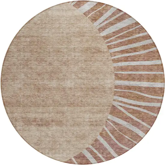 8' Orange Copper And Terra Cotta Round Abstract Washable Indoor Outdoor Area Rug Photo 2