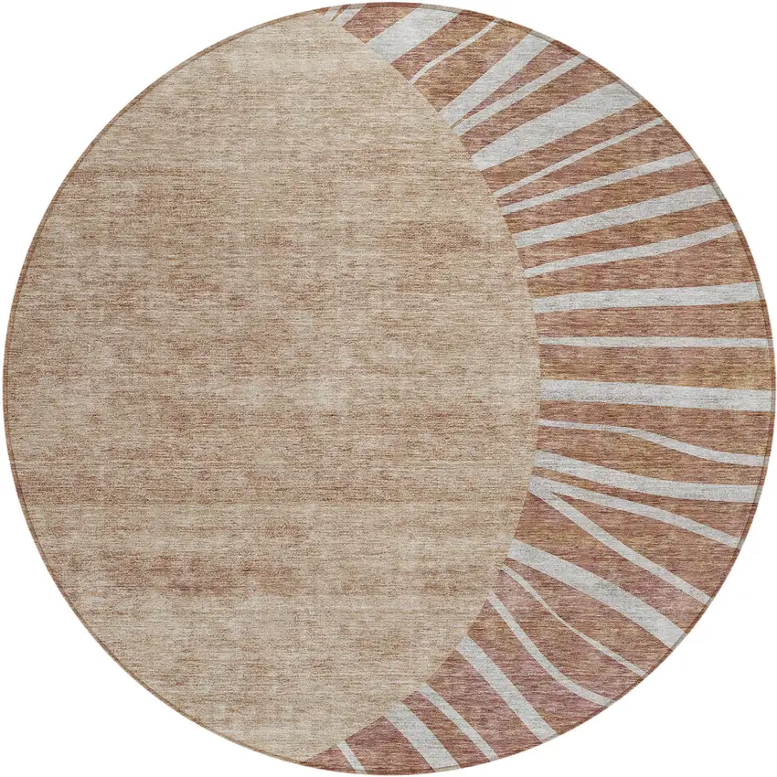 8' Orange Copper And Terra Cotta Round Abstract Washable Indoor Outdoor Area Rug Photo 2