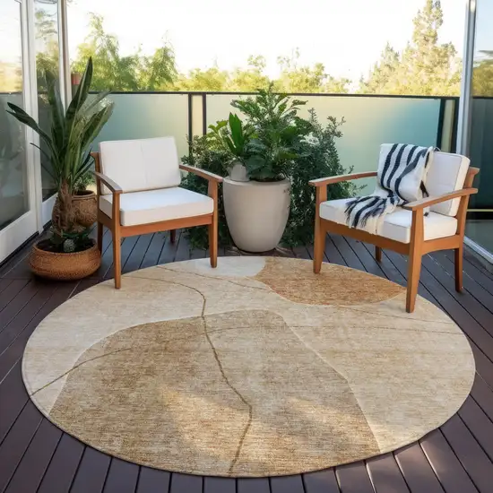 8' Orange Copper And Terra Cotta Round Abstract Washable Indoor Outdoor Area Rug Photo 7