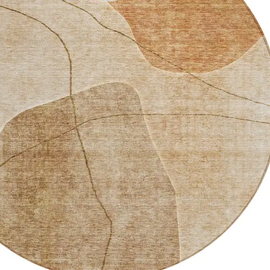 8' Orange Copper And Terra Cotta Round Abstract Washable Indoor Outdoor Area Rug Photo 5