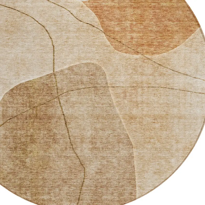 8' Orange Copper And Terra Cotta Round Abstract Washable Indoor Outdoor Area Rug Photo 5