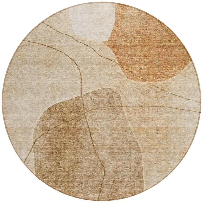 8' Orange Copper And Terra Cotta Round Abstract Washable Indoor Outdoor Area Rug Photo 6