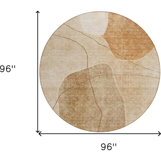 8' Orange Copper And Terra Cotta Round Abstract Washable Indoor Outdoor Area Rug Photo 3