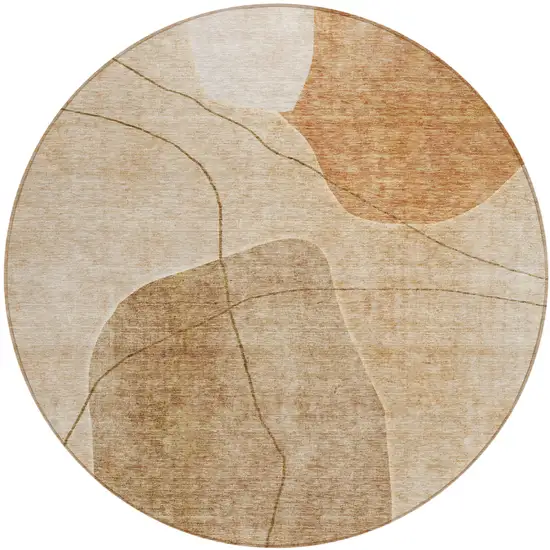 8' Orange Copper And Terra Cotta Round Abstract Washable Indoor Outdoor Area Rug Photo 2