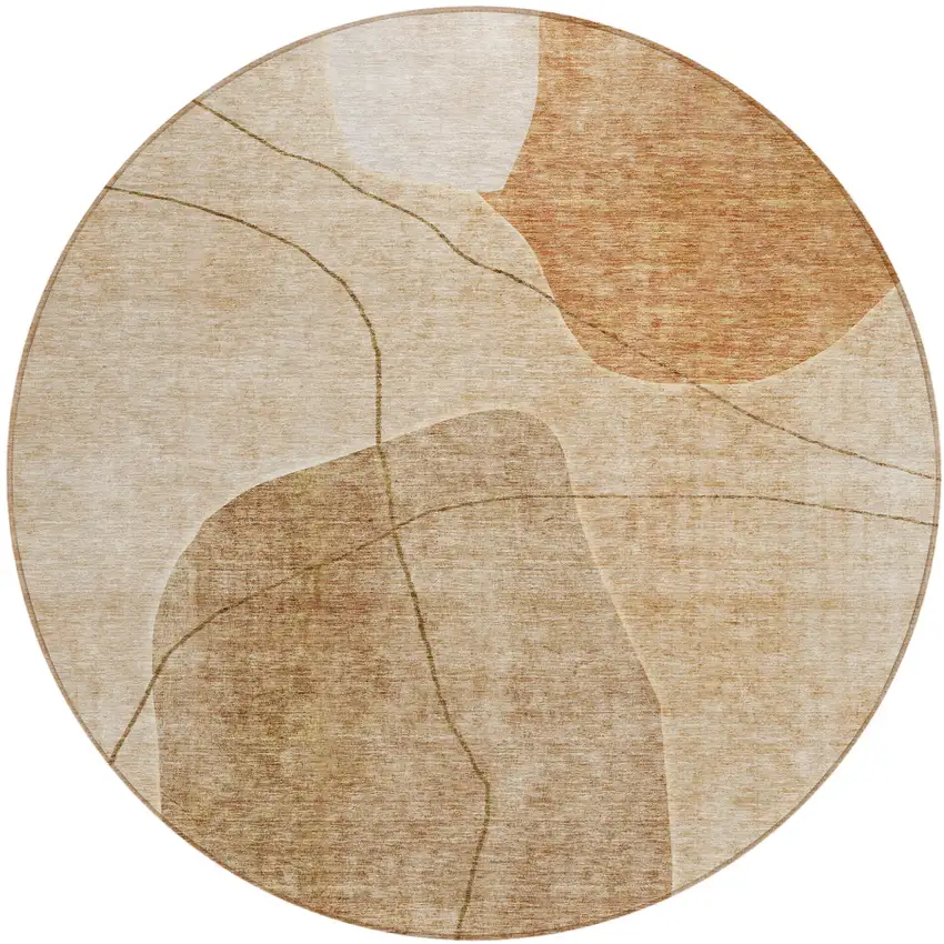 8' Orange Copper And Terra Cotta Round Abstract Washable Indoor Outdoor Area Rug Photo 2