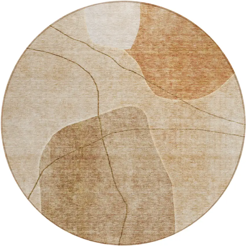8' Orange Copper And Terra Cotta Round Abstract Washable Indoor Outdoor Area Rug Photo 2