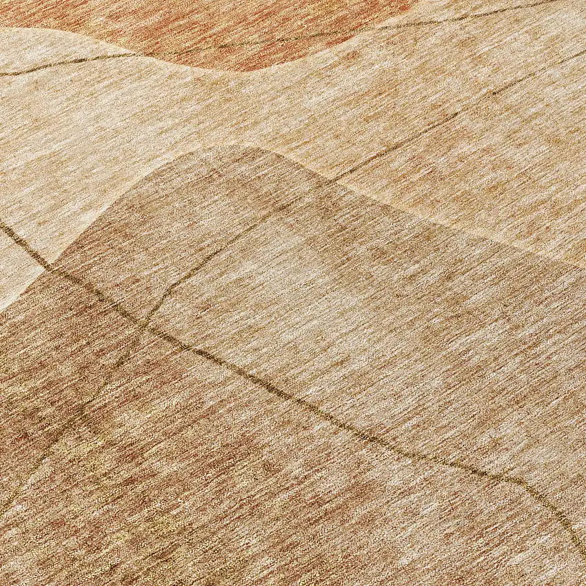 8' Orange Copper And Terra Cotta Round Abstract Washable Indoor Outdoor Area Rug Photo 9