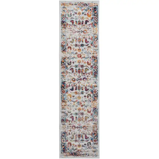 10' Orange Floral Power Loom Runner Rug Photo 1
