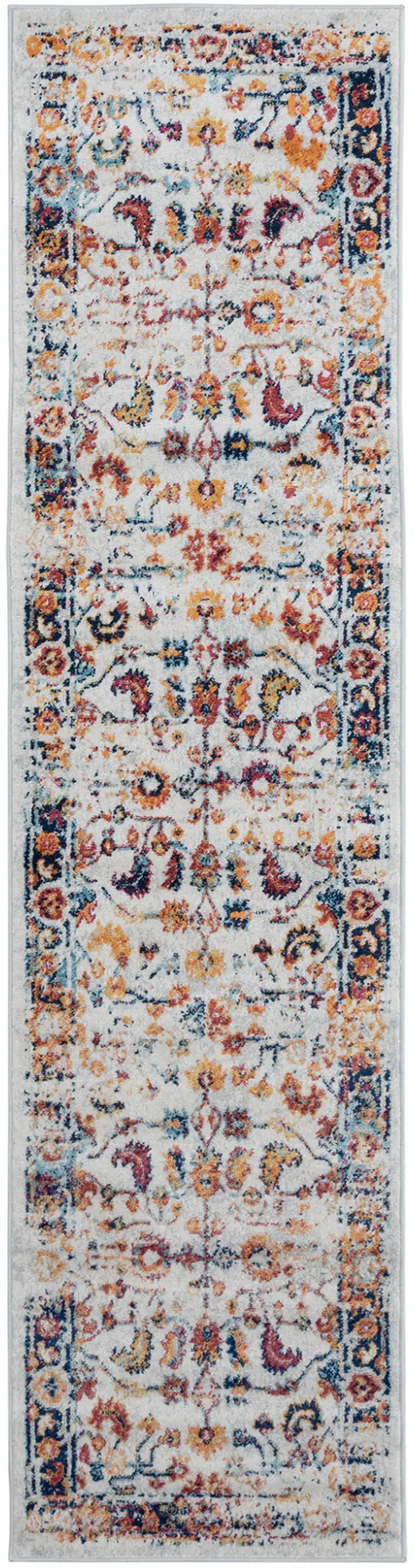 10' Orange Floral Power Loom Runner Rug Photo 1