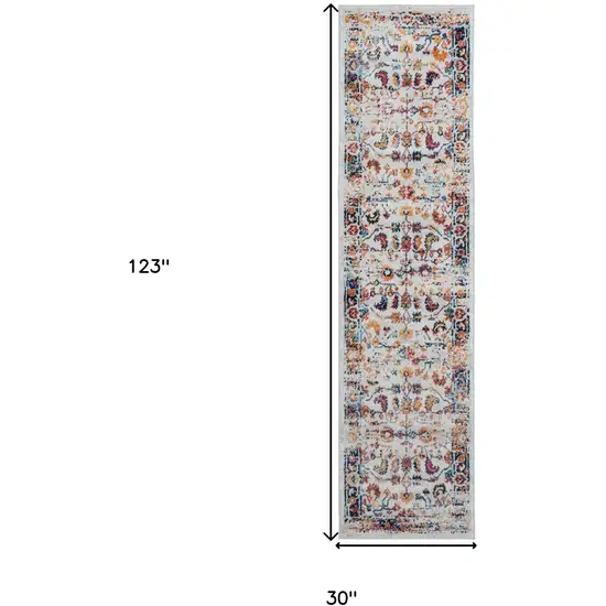 10' Orange Floral Power Loom Runner Rug Photo 7