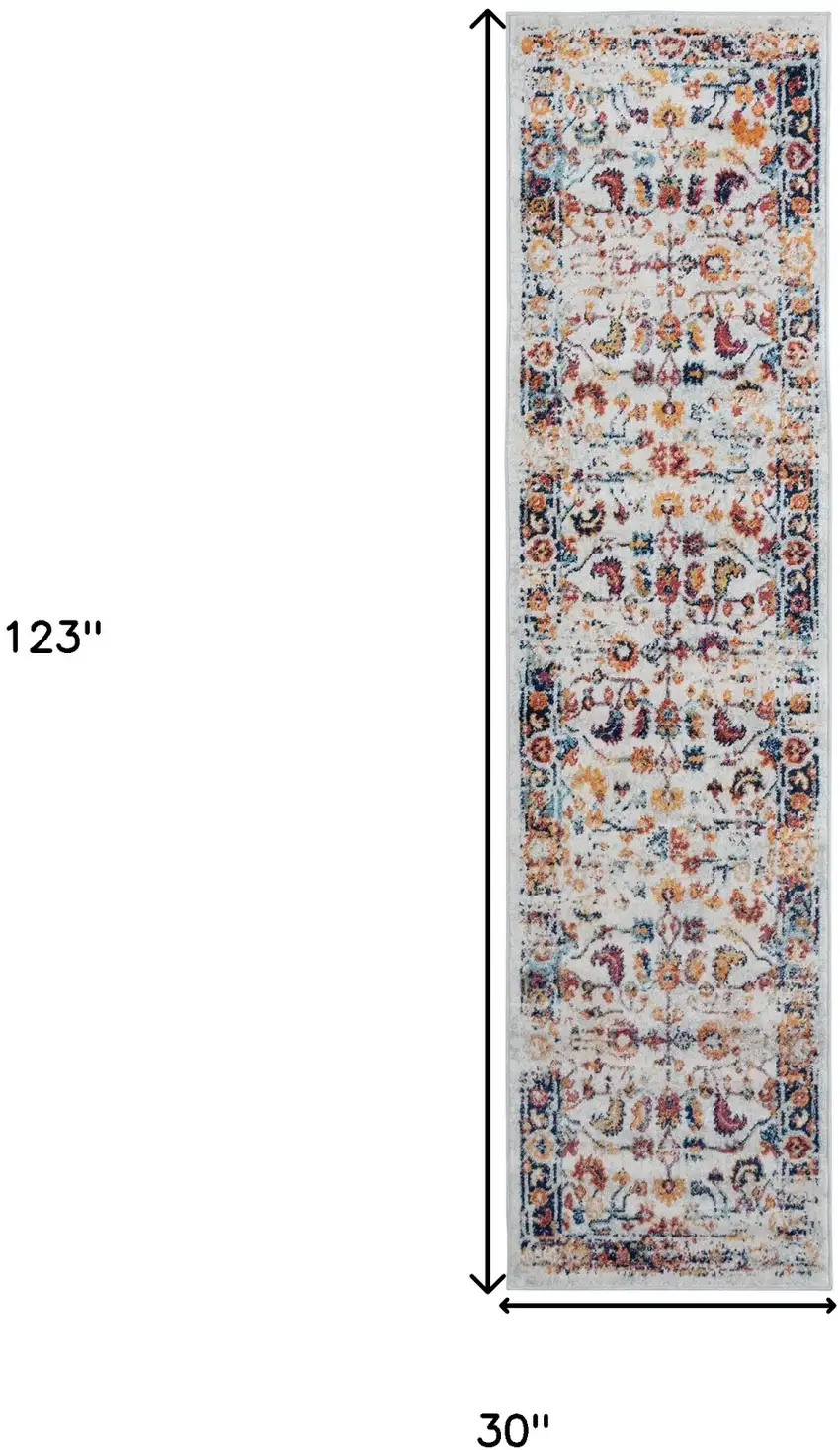 10' Orange Floral Power Loom Runner Rug Photo 7