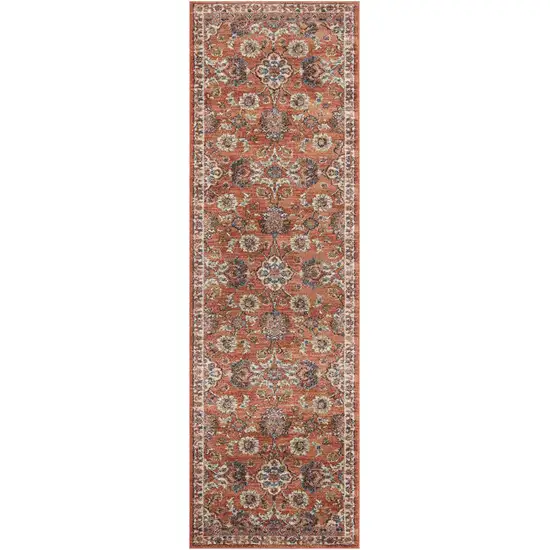 10' Orange Floral Power Loom Runner Rug Photo 1