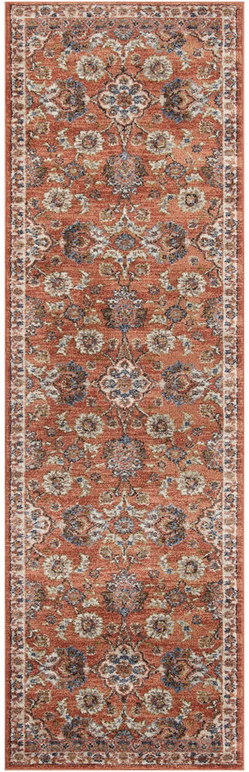 10' Orange Floral Power Loom Runner Rug Photo 1