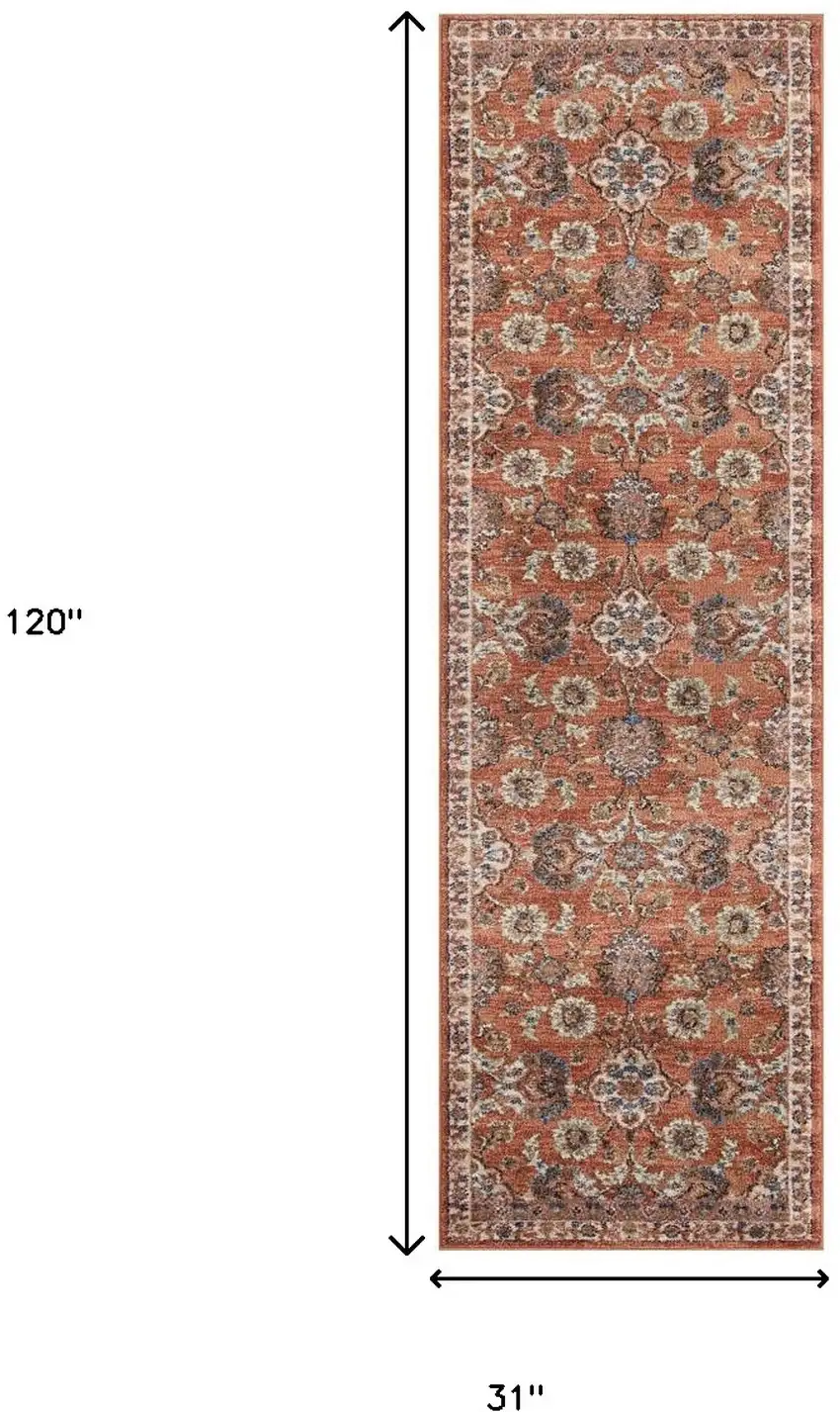 10' Orange Floral Power Loom Runner Rug Photo 8
