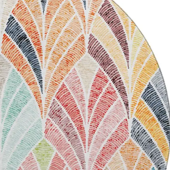 8' Orange Gold And Blue Geometric Washable Round Rug With UV Protection Photo 4