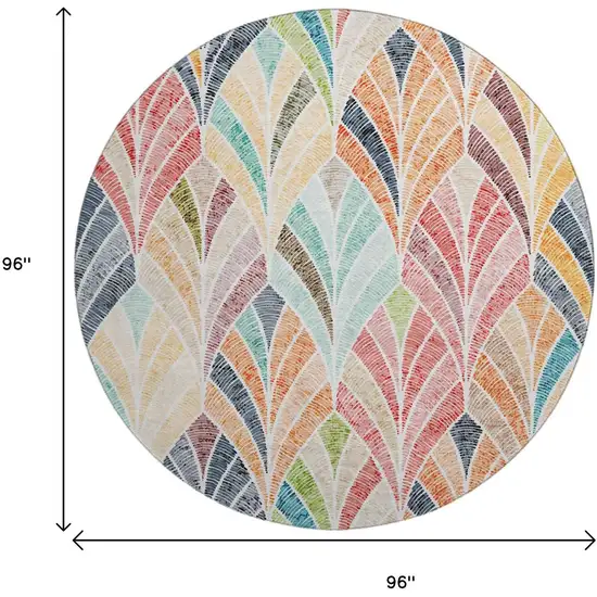 8' Orange Gold And Blue Geometric Washable Round Rug With UV Protection Photo 3