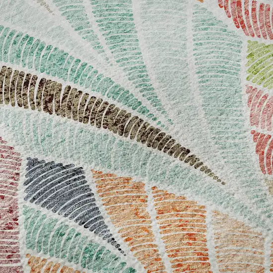 8' Orange Gold And Blue Geometric Washable Round Rug With UV Protection Photo 9